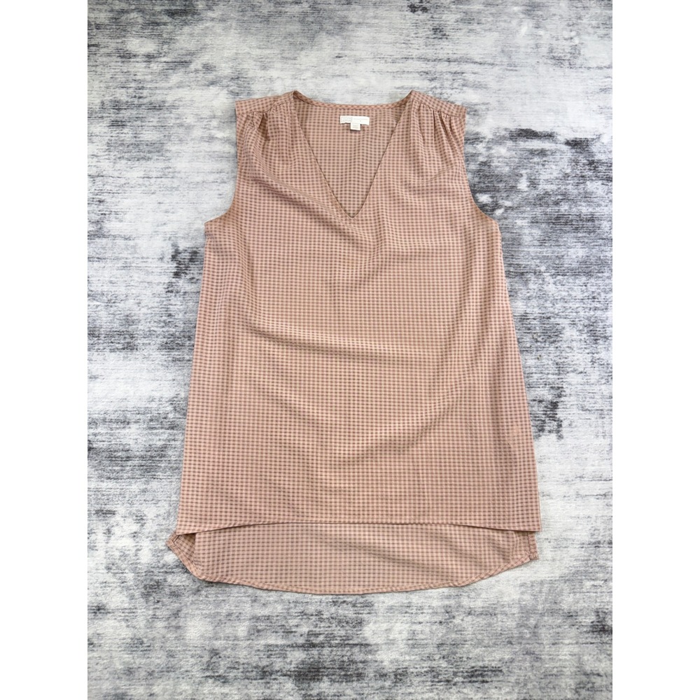 14th & Union Womens Small Terracotta Gingham V-Neck Sleeveless High-Low Blouse
